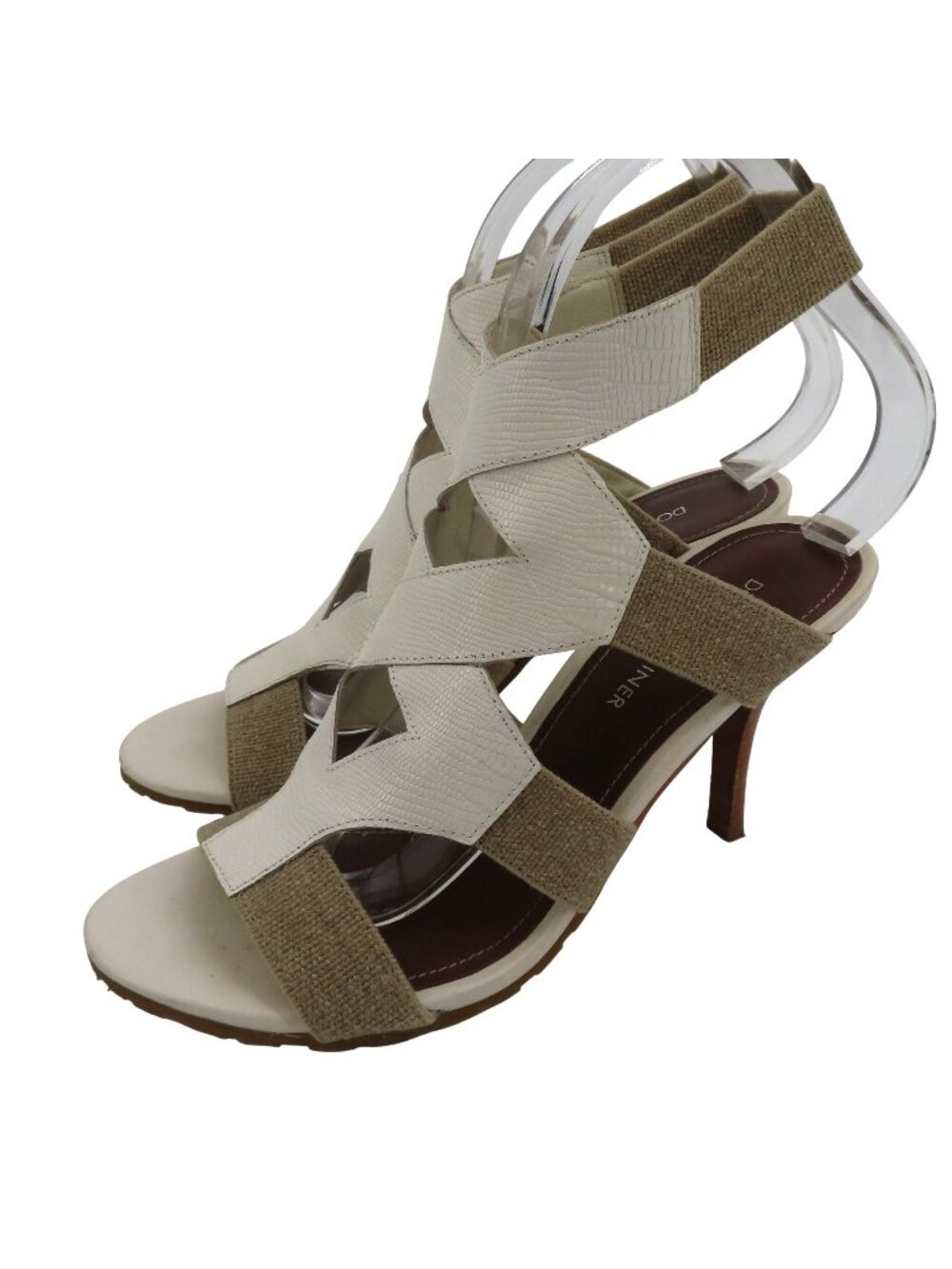 Donald J Pliner Women 7.5 M GWEN White Beige Leather Open Toe Heel Sandals Shoes